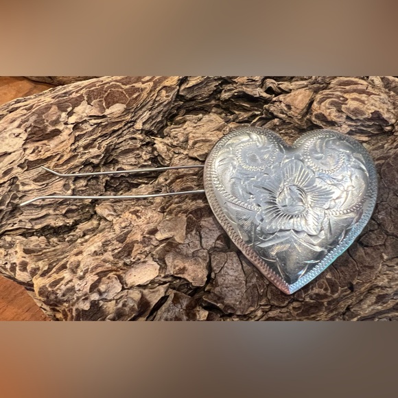 Authentic VOGT Barrette Heart Hair Clip Sterling Silver Made in Mexico Western - Picture 2 of 8